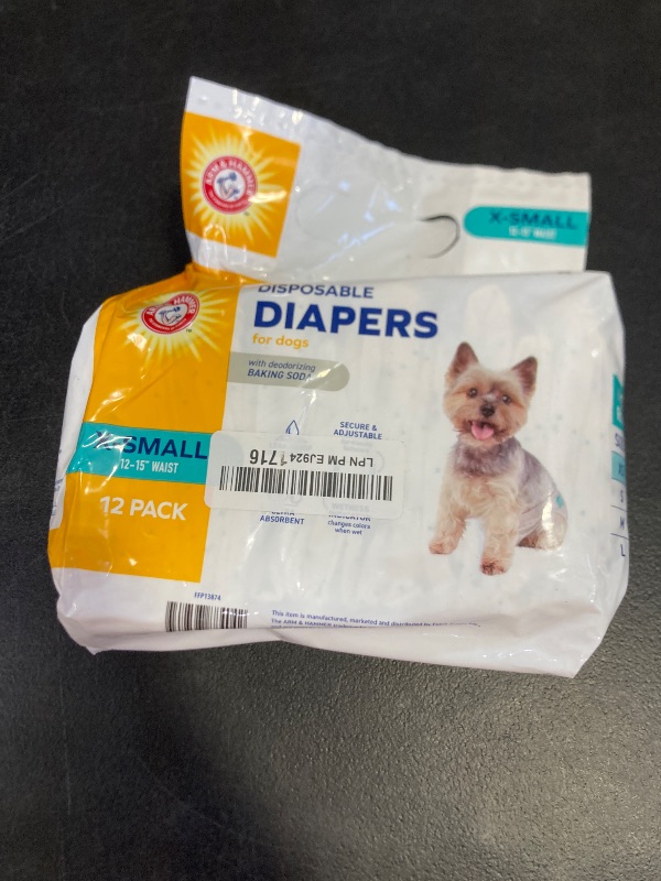 Photo 1 of Arm & Hammer For Pets for Pets Female Dog Diapers, Size X-Small, 12 Count | Ultra-Absorbent, Adjustable Girl Dog Diapers with Leak-Proof Protection and Wetness Indicator