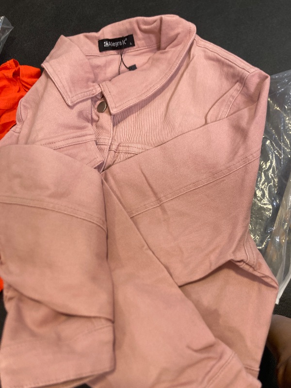 Photo 1 of Allegra K Women's Denim Jackets 2025 Casual Button Down Long Sleeves Crop Jean Jacket Large Pink