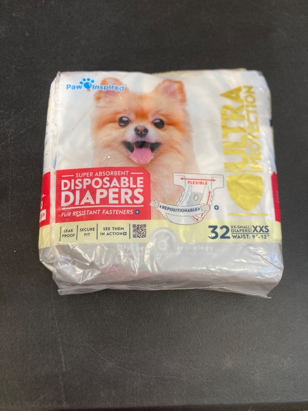 Photo 1 of Paw Inspired Disposable Dog Diapers, Female Dog Diapers Ultra Protection, Diapers for Dogs in Heat, Excitable Urination, or Incontinence, XXS 32 Count
