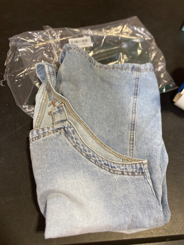 Photo 1 of LifeShe Women's Denim Overall Dress Sleeveless Jean Romper Mini Dress Adjustable Strap Denim Jumper Dresses