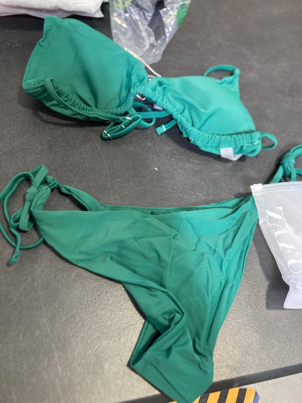 Photo 1 of ZAFUL Women's Triangle Bikini Floral String Bikini Set Two Piece Swimsuit Bathing Suits (1-Deep Green, Large)