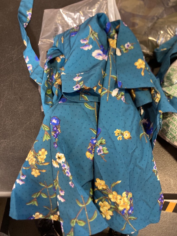 Photo 1 of Allegra K Women's Button Down Vintage Polka Dots Dresses Collar Tie Belted Floral Shirt Dress Medium Teal Blue