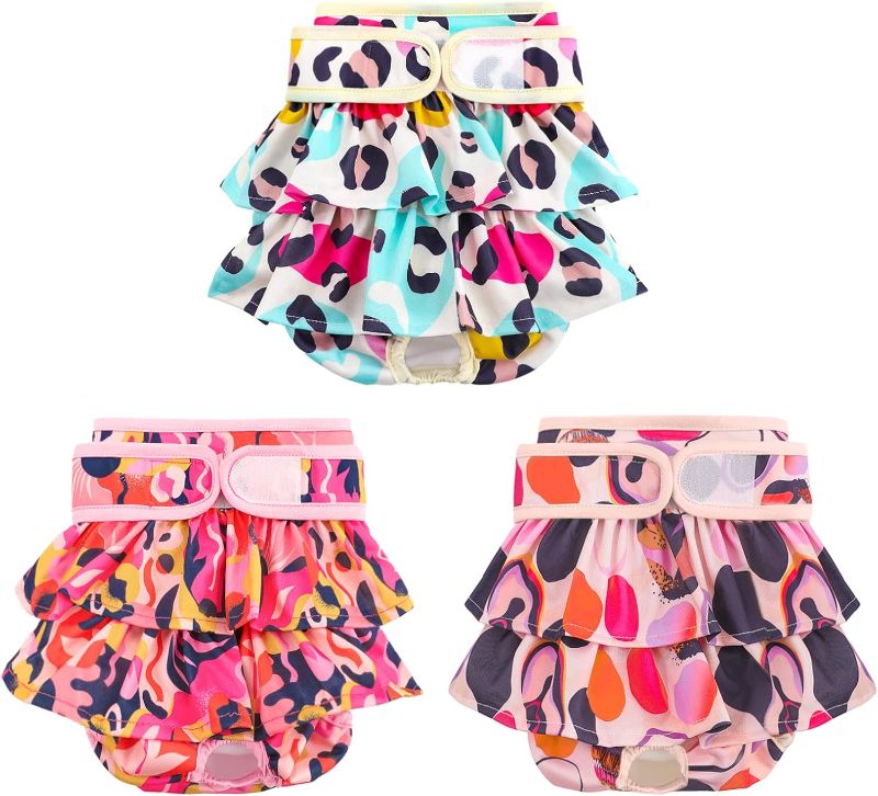 Photo 1 of Washable Dog Diapers Female 3 Pack Reusable Premium Highly Absorbent Doggie Diaper, Flexible Puppy Diaper, Durable Leak-Proof Leopard Dog Diapers for Period Heat Incontinence Puppy Training, XS

