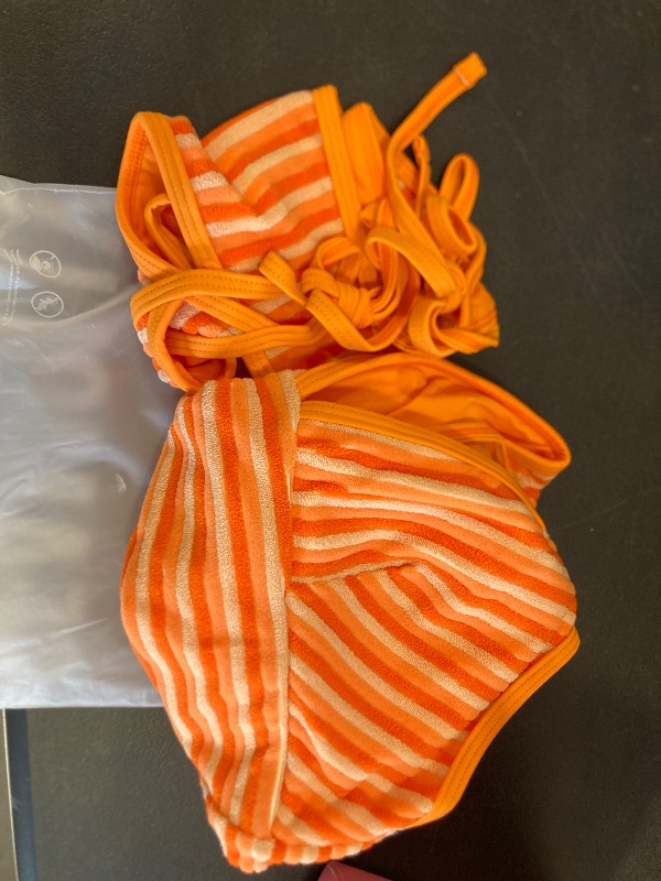 Photo 1 of seamoly Women's Tankinis Striped Halter Tie Side Tankini Set, Orange, XL