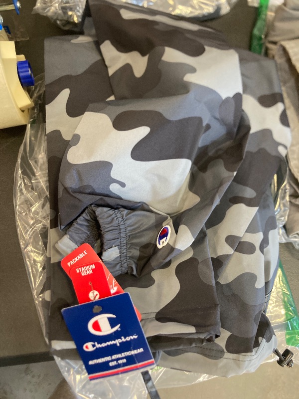 Photo 1 of Champion CO200 Men's Hooded Packable Quarter-Zip Jacket, Lightweight Wind & Water-Resistant Pullover with Adjustable Hood (US, Alpha, Large, Regular, Regular, grey Camo)