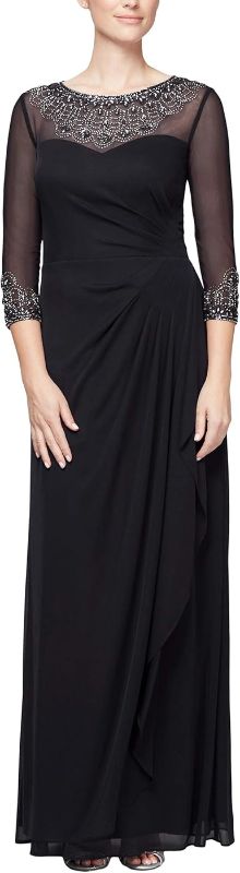 Photo 1 of navy blue Alex Evenings Women's Long A-line Mother of The Bride Dress with Illusion Neck and Sleeves (Petite and Regular Sizes)
 size 20w