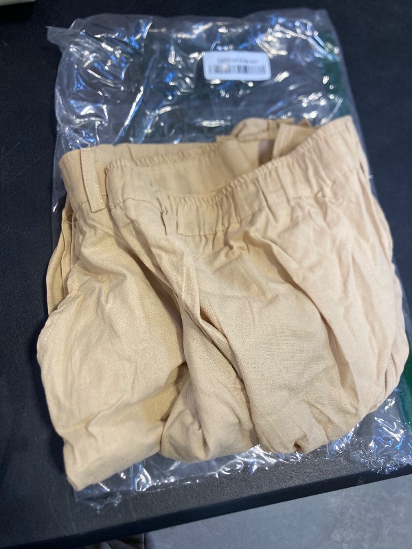 Photo 1 of Ryannology Men's Casual Linen Pants Elastic Waist Slim Fit Beach Yoga Business Lightweight Cotton Trousers Pants with Pockets Khaki 2xl