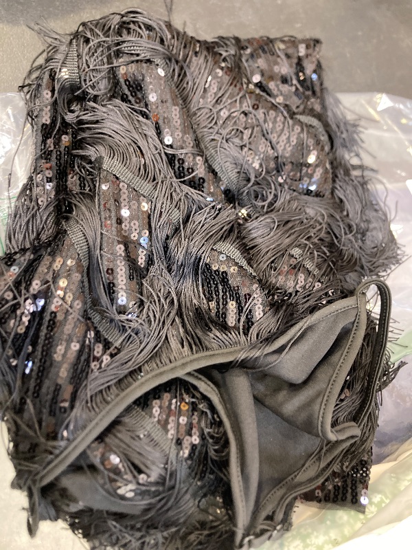 Photo 1 of ECDAHICC Womens Spaghetti Straps Tassels Sequin Fringe Flapper Dress Party Dancewear Night Mini Dress (BL-M)