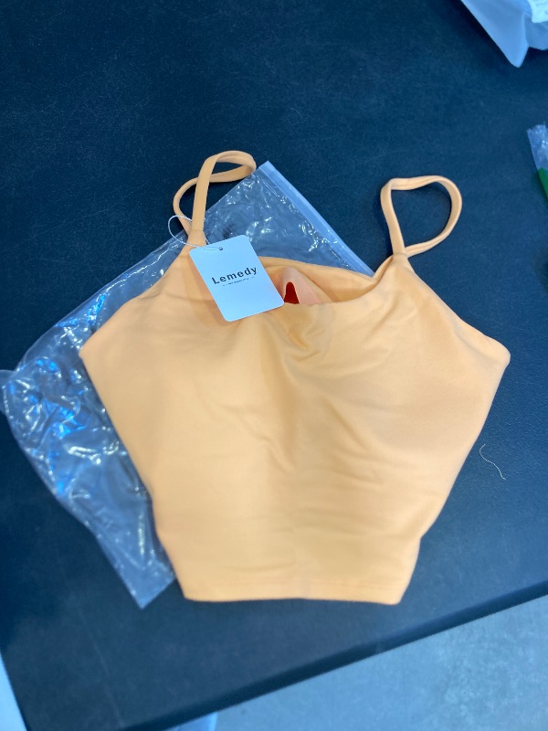 Photo 1 of Lemedy Women Padded Sports Bra Fitness Workout Running Shirts Yoga Tank Top (M, Light Orange)