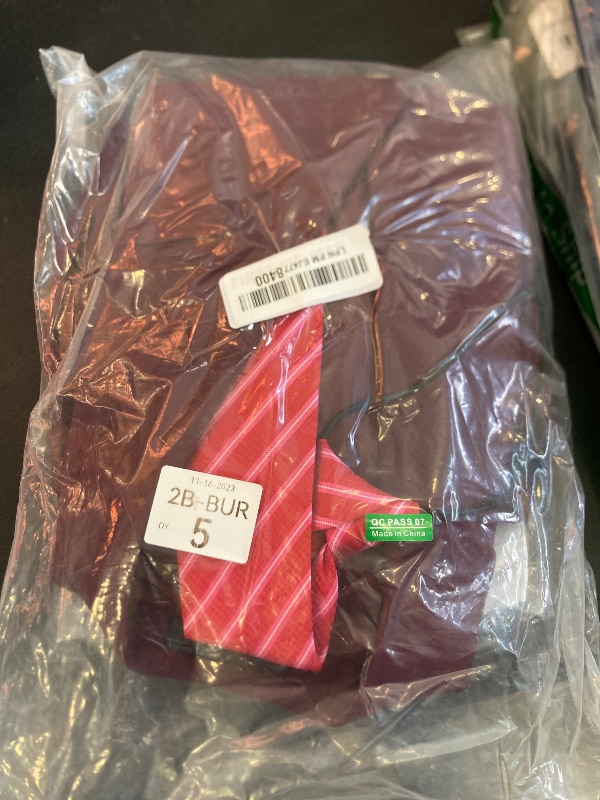 Photo 1 of YND Boys Formal Slim Fit, 5-Piece Suits for Kids, Jacket Vest Pants Shirt and Tie for Wedding Prom Burgundy