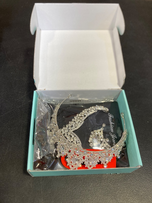 Photo 1 of Kamirola Women Crystal Bridal Jewelry Set, Tiara, Earrings, Necklace, Costume Party, Halloween, Prom (Silver)