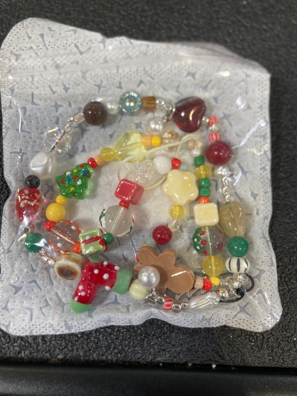 Photo 1 of TUCAI Christmas Beaded phone charms Christmas Tree Phone Chain Handmade Rainbow Acrylic Beads Keychain for Women Girls (style 1)