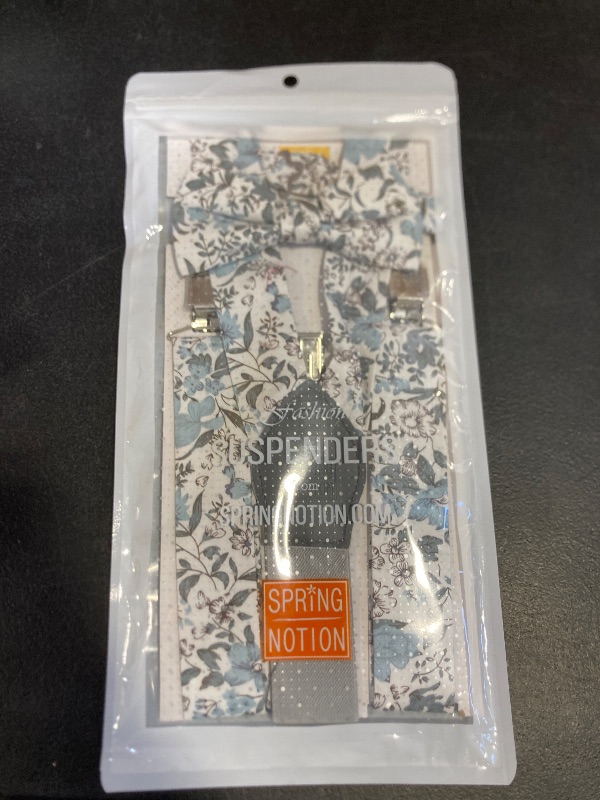 Photo 1 of Spring Notion Men's Cotton Floral Suspenders and Bow Tie Set for Groomsmen Wedding Parties, 48-Dusty Blue 42 Inch