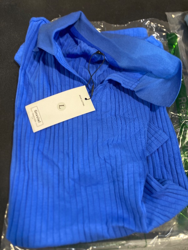 Photo 1 of Gnvviwl Men's Muscle V Neck Polo Shirts Slim Fit Short Sleeve Cotton Golf T-Shirts Ribbed Knit Soft Tees Blue large