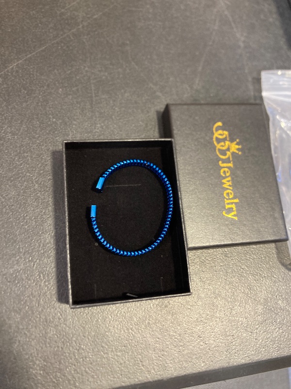 Photo 1 of 555Jewelry Stainless Steel Braided Wire Mesh Open Cuff Bangle Bracelets for Women Thick Twisted Cable Wire Bangle Bracelet for Men Hypoallergenic Unisex Friendship Bracelets, Blue