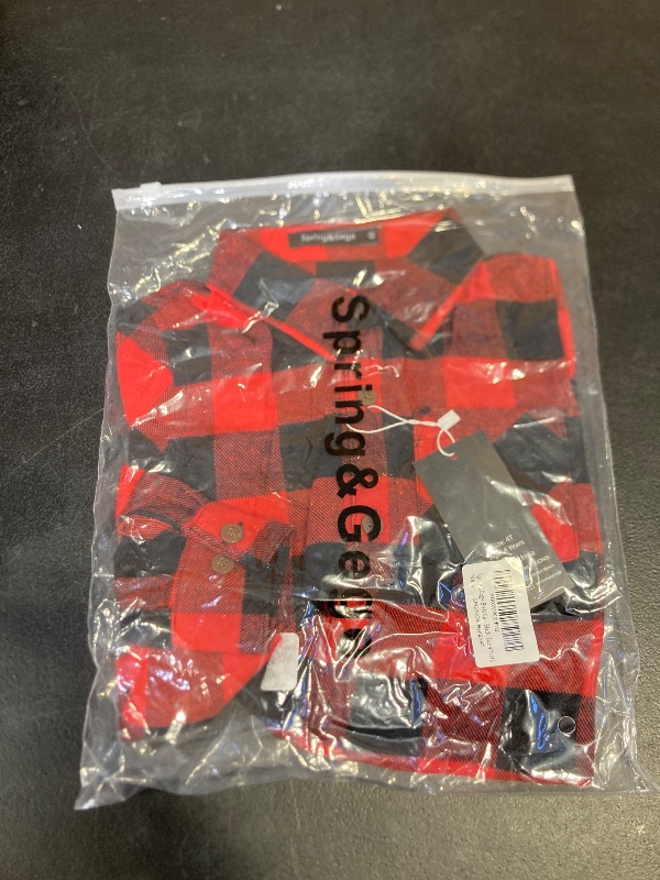 Photo 1 of Spring&Gege Boys Uniform Long Sleeve Checked Flannel Button Down Shirt for Children, Red and Black, Size 4 Years