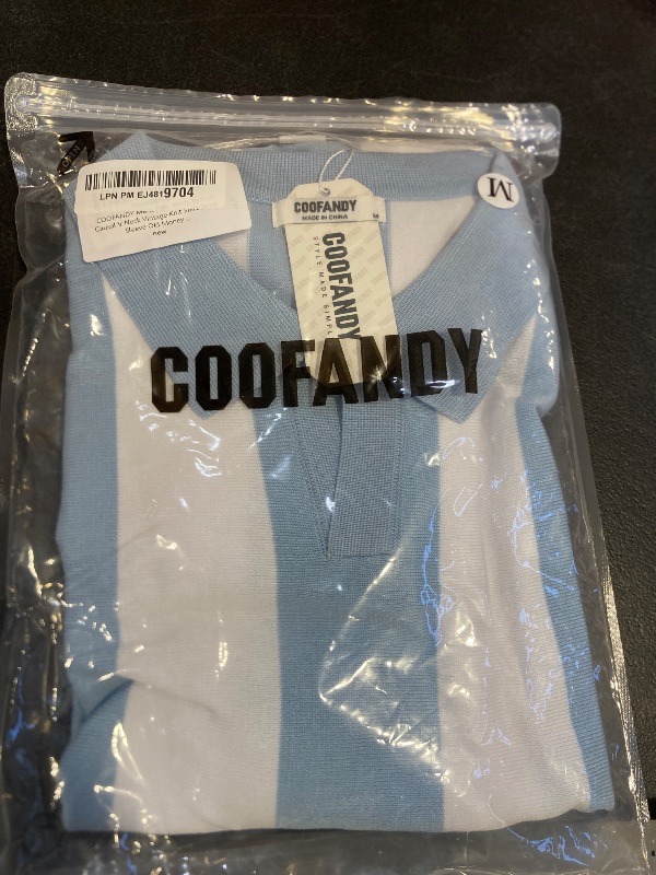 Photo 1 of COOFANDY Mens Polo Shirts Stretch Causal V Neck Vintage Knit Shirt Short Sleeve Old Money Clothes - Size medium
