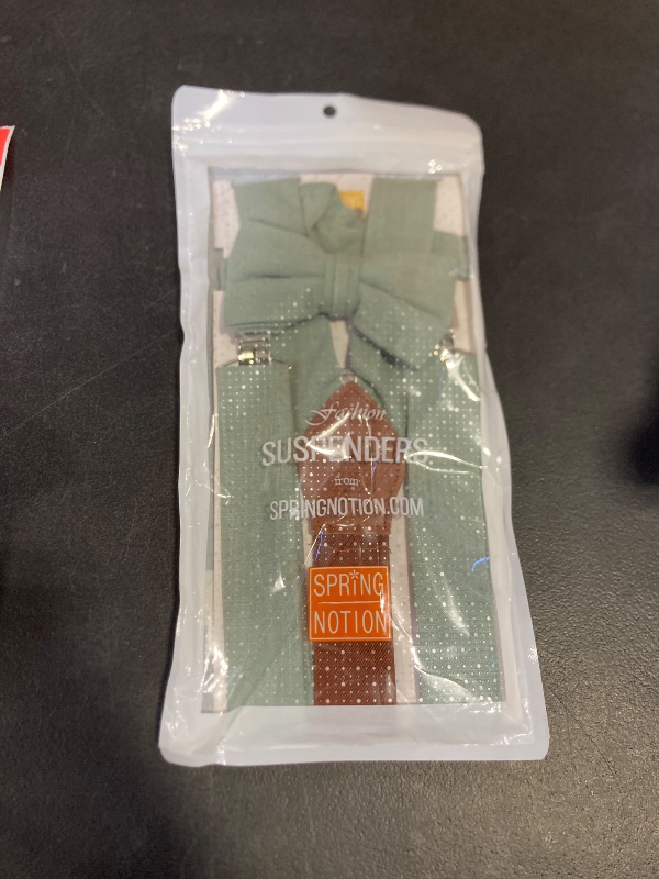 Photo 1 of Spring Notion Mens' Linen Blend Suspenders and Bow Tie Set for Groomsmen Wedding, Sage 48 Inch