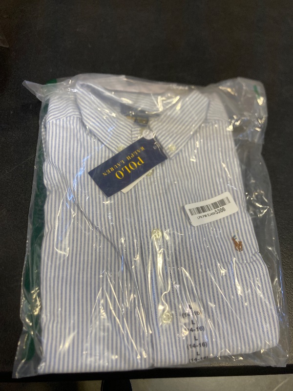 Photo 1 of Polo Ralph Lauren Kids Boy's Cotton Longsleeve Oxford Sport Shirt (L, StripeBlue)