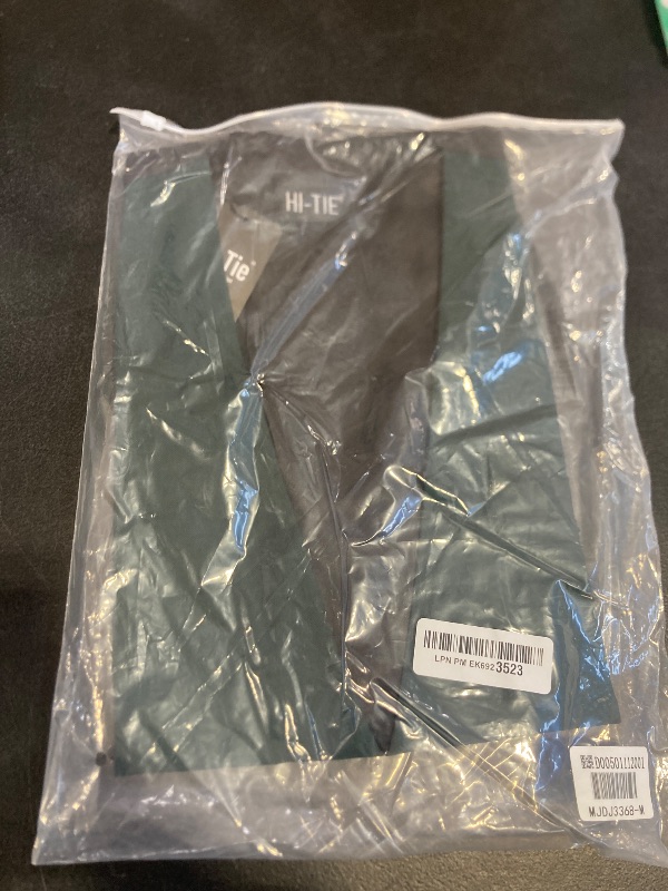 Photo 1 of Hi-Tie Dark Green Vest for Men Slim Fit V-Neck Suit Vest 3 Pockets Formal Casual Tuxedo for Wedding or Business medium 