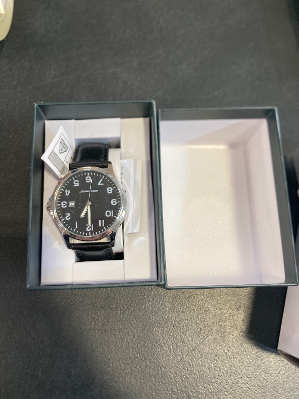 Photo 1 of Amazon Essentials Men's Easy to Read Strap Watch, Silver-Tone and Black Strap