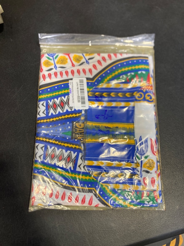 Photo 1 of RaanPahMuang Brand Unisex Bright African White Dashiki Cotton Shirt Aqua Blue XXL