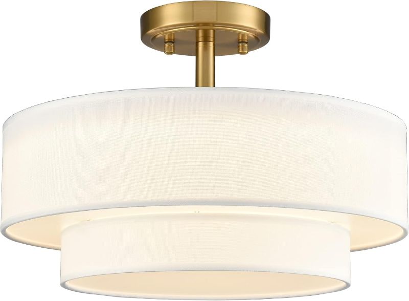 Photo 1 of DAYCENT Modern Gold Semi Flush Mount Ceiling Light Drum Ceiling Light Fixture 3000K/4500K/5500K 30W