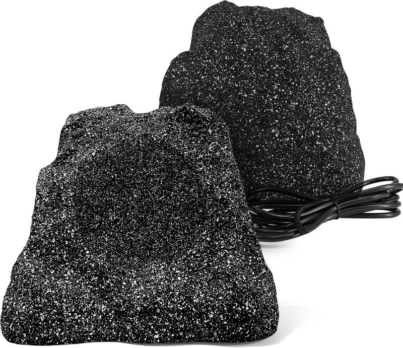 Photo 1 of Herdio 8" Outdoor Rock Bluetooth Speakers Wired IPX7 Waterproof 600 Watt Resin Material All Weather for Deck Pool Backyard Patio Garden BBQ (1 Pair Black)
