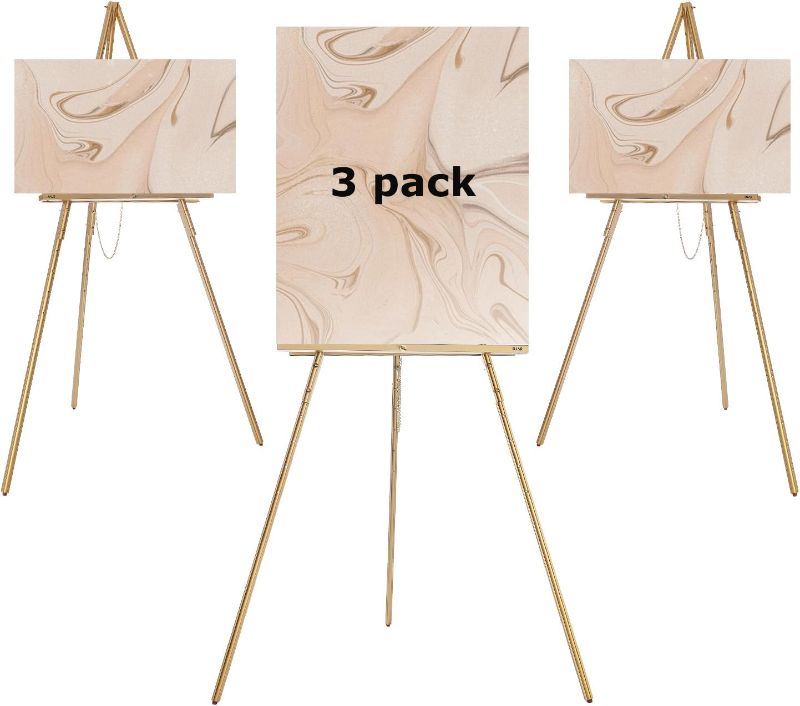 Photo 1 of DJAR 3 Pcs 63" Wooden Easel Stand for Sign, Dual-use Adjustable Height, Wood Floor Display Easel for Wedding, Welcome Board, Poster, Picture, Photo- Gold
