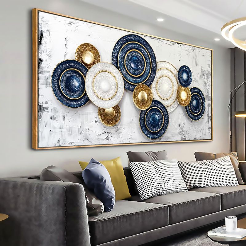 Photo 1 of Wall Art Simple Wall Decor Blue and Yellow Canvas Painting Abstract Wall Art for Bedroom Living Room Dining Room Home Office Decor 20"x40" with Framed
