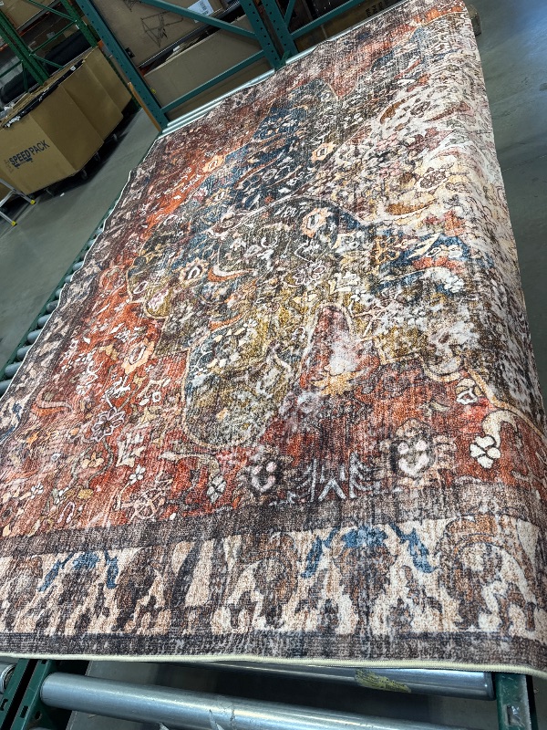 Photo 1 of 8x10 Area Rug Washable Vintage Traditional Mat Distressed Indoor Foldable Thin Retro Accent Floral Non Slip Carpet Rugs for Living Room Dining Room Office
