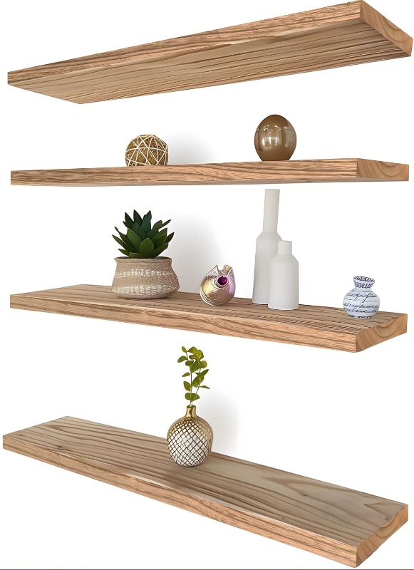 Photo 1 of 24 Inch Floating Shelves for Wall Rustic Light Wood Wall Shelves for Bedroom Set of 4
