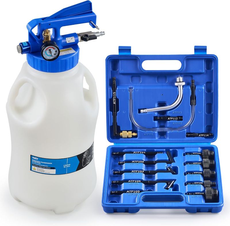 Photo 1 of Orion Motor Tech Oil Extractor Pump and Dispenser Tool Kit, 10L Pneumatic Transmission Fluid Bleeder Set, 2.6gal 2 Way Vacuum Fluid Evacuator and Filler Oil Change Kit 15 ATF Refill Adapters 3 Hoses
