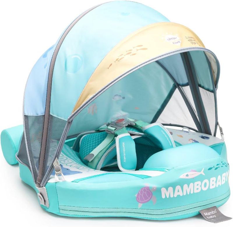 Photo 1 of 2024 Mambobaby Baby Float with Canopy & Tail Infant Swim Float Non-Inflatable Toddler Pool Float with Skin-Friendly Material for 3-24 Months Baby Boys Grils
