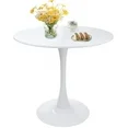 Photo 1 of Round White Dining Table 31.5 Inches Sturdy décor Table with Pedestal Base in Tulip Design Mid Century Round Dining Room Table for 2-4 Person