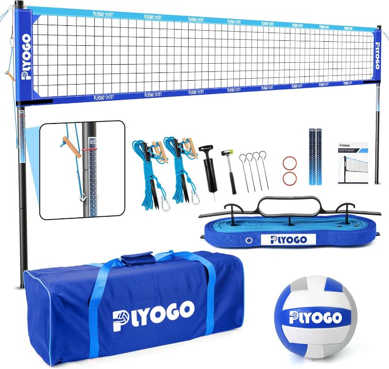 Photo 1 of Volleyball Net for Backyard, Professional Portable Outdoor Heavy Duty Volleyball Net Set with Adjustable Aluminum Poles, Anti-Sag Design, Double Tension Adjuster for Beach, Grass |1680D Bag