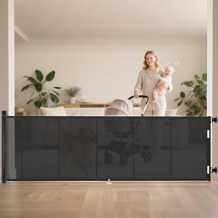 Photo 1 of Upgraded 120 inch Retractable Baby Gates Extra Wide with Reinforced Strip Design to Prevent Crawling Through, 42" Extra Tall Retractable Gates, 10 FT Retractable Dog Gate for Indoor/Outdoor