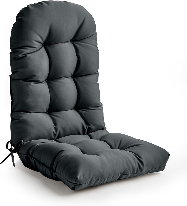 Photo 1 of Adirondack Chair Cushion, High Back Patio Cushions with Adjustable Ties, 48.8 x 20.4 x 4.3, Waterproof Tufted Pillow, Fade Resistant Seat Rocking Chair Cushion for Indoor/Outdoor, Dark Gray,1