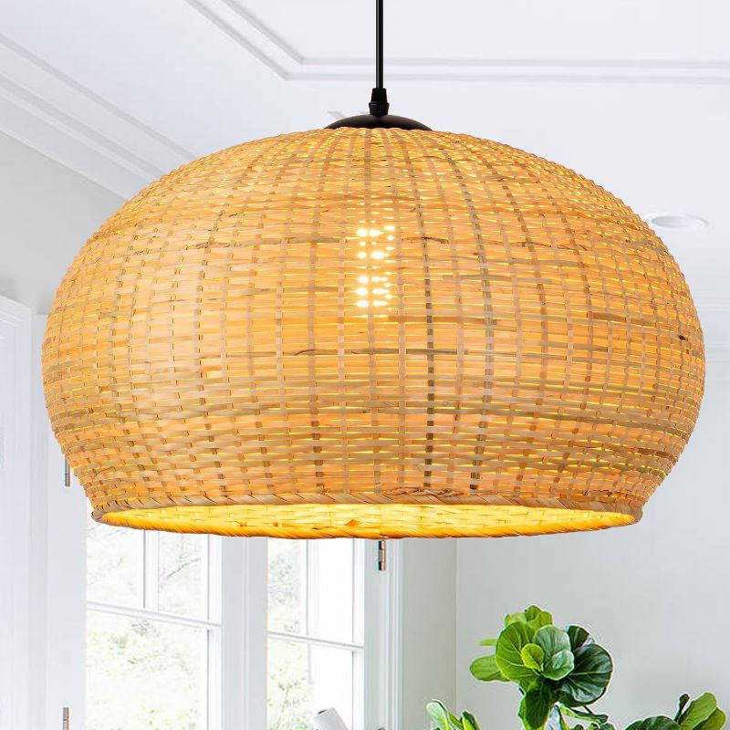 Photo 1 of 19.69in Bamboo Pendant Lights Wicker Light Hand-Woven Rattan Light Fixture Boho Coastal Ceiling Chandelier Lighting for Beach Kitchen Island Restaurant Hallway Dining Room Bedroom