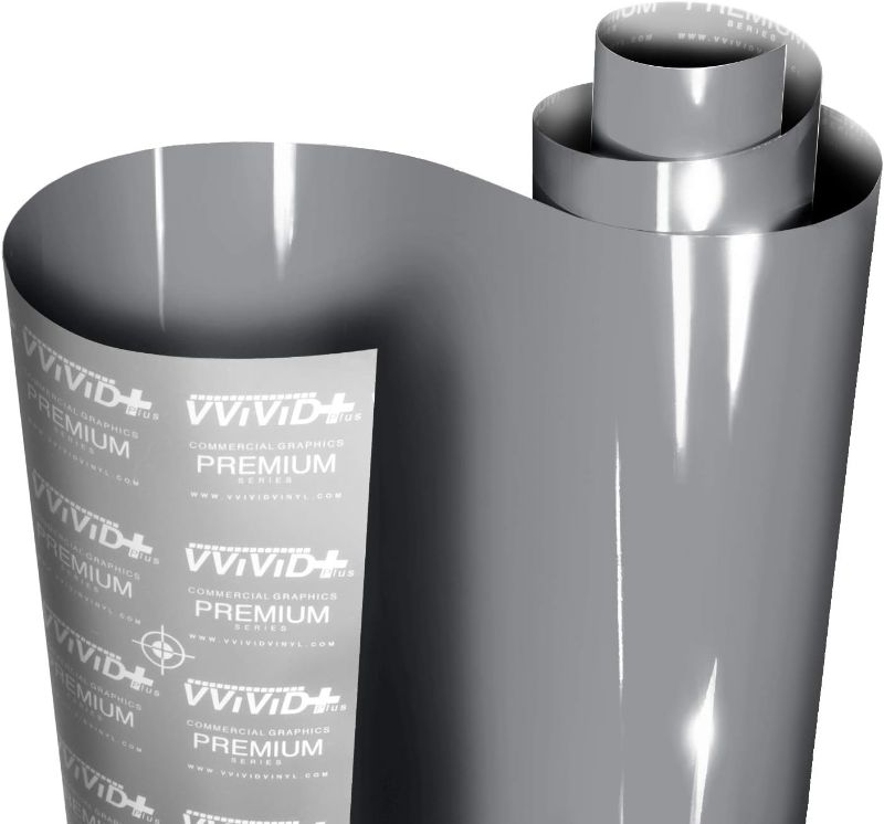 Photo 1 of VViViD+ Ultra Gloss Nardo Dark Grey Vinyl Car Wrap Premium Paint Replacement Film Roll with Nano Air Release Technology, Stretchable Protective Cap Liner, Self Adhesive (15ft x 5ft)