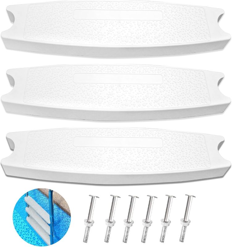 Photo 1 of 3PCS 18" Universal Pool Ladder Steps Replacement,Heavy-Duty Molded Plastic Swimming Pool Ladder Rung Step with 6PCS Stainless Steel Bolts,Fit for Most Above-Ground and In-Ground Pools,White