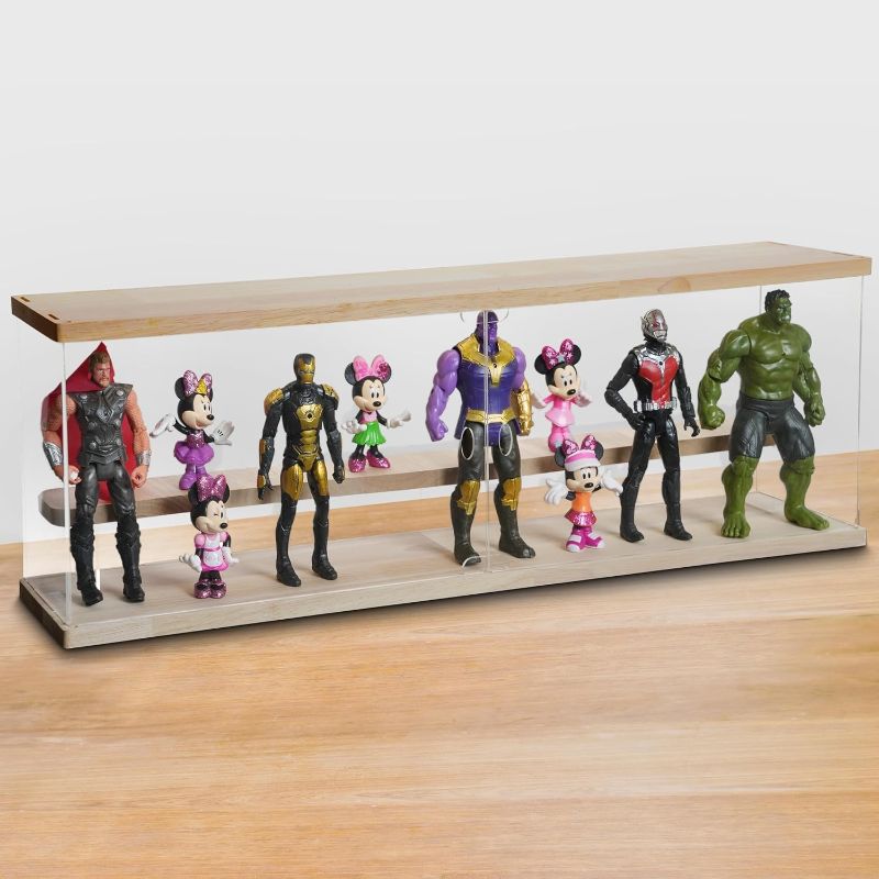Photo 1 of Lighted Display Case for Collectibles– Clear Acrylic Display Box, 2 Tier Dustproof Stand for Collectibles, Action Figures, Funko Pop, Vitrinas para Colecciones (2 Tiers Extended 23.6 x4.9x7.6inch)