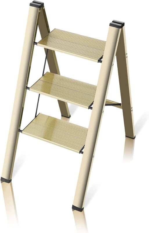 Photo 1 of 3 Step Ladder, Folding Ladder Stool, Wider Upgraded Non-Slip Treads, Portable Lightweight Ladder for Home and Kitchen, Holds up to 330 Lbs