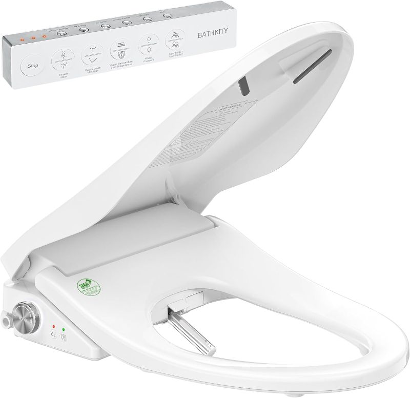 Photo 1 of Smart Bidet Toilet Seat, Electric Heated Toilet Seat with Instant Warm Bidet Wash & Warm Air Dryer, Self-Cleaning Stainless Steel Nozzle, Soft Close Lid, Elongated