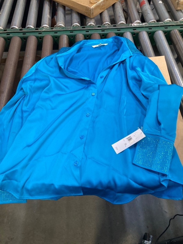 Photo 1 of 52seven Womens Long Sleeve Regular Fit Button-Down Shirt, X-large, Blue