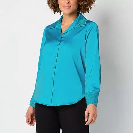Photo 1 of 52seven Womens Long Sleeve Regular Fit Button-Down Shirt, X-large, Blue