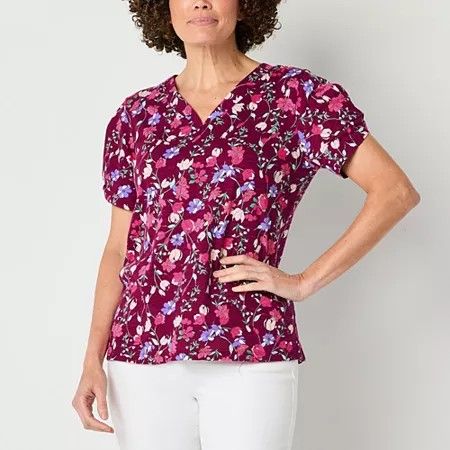 Photo 1 of 
Liz Claiborne Womens V Neck Short Sleeve Blouse, Large, Red