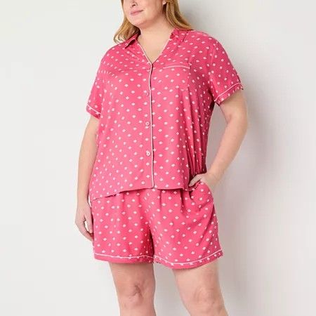Photo 1 of Liz Claiborne Womens Poplin Short Sleeve 2-pc. Plus Pajama Sets, 1x, Pink