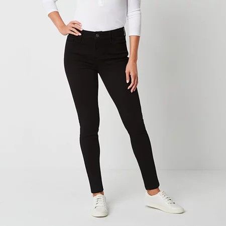 Photo 1 of St. John's Bay - Tall Secretly Slender Stretch Fabric Womens Mid Rise Skinny Fit Jean, 16 Tall, Black