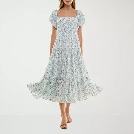 Photo 1 of Trixxi Womens Short Sleeve MIDI Floral Juniors a-Line Dress, Medium, Green